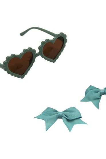 Yasmin Heart Shaped Glasses and Bow Barrette Clip Set For Babies and Girls - Turquoise