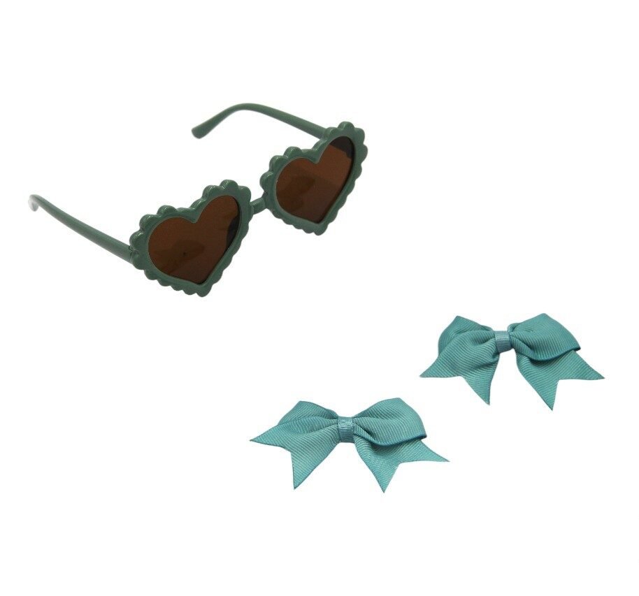 Yasmin Heart Shaped Glasses and Bow Barrette Clip Set For Babies and Girls - Turquoise – photo 3