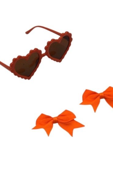 Yasmin Heart Shaped Glasses and Bow Barrette Clip Set For Babies and Girls - Orange
