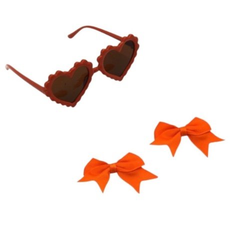 Yasmin Heart Shaped Glasses and Bow Barrette Clip Set For Babies and Girls - Orange