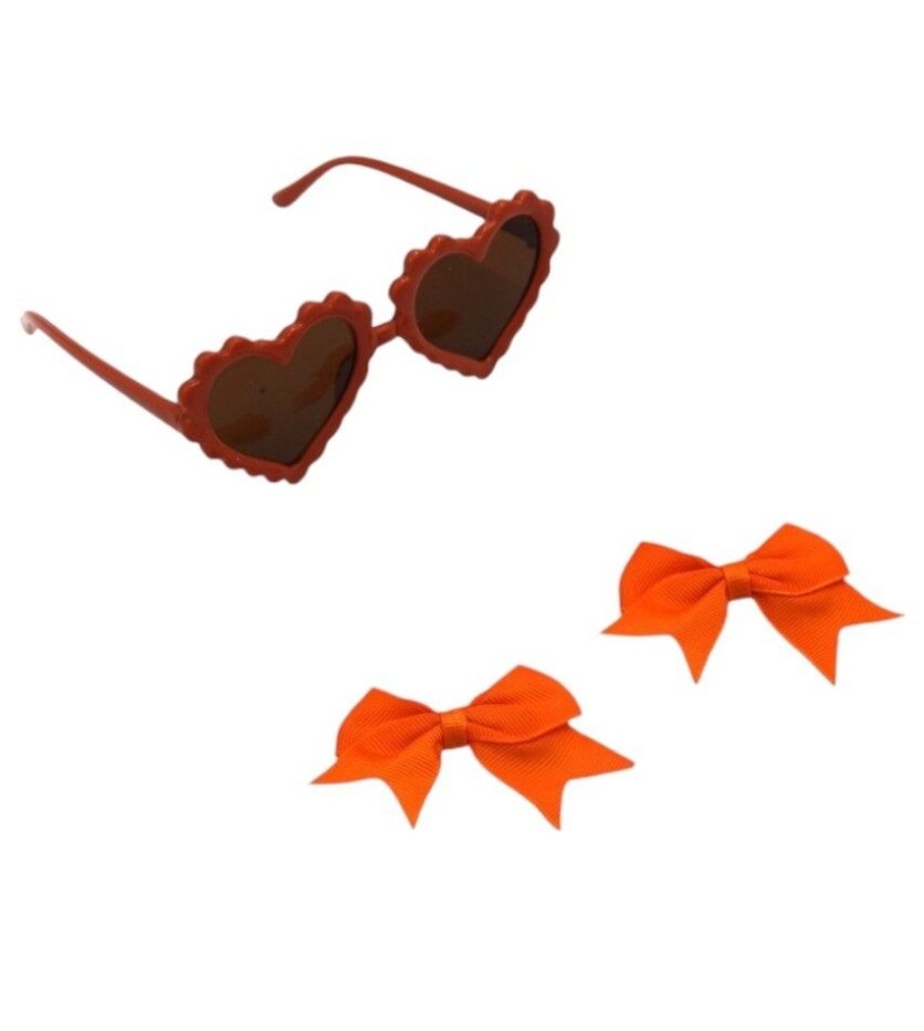 Yasmin Heart Shaped Glasses and Bow Barrette Clip Set For Babies and Girls - Orange