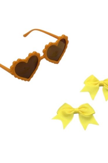 Yasmin Heart Shaped Glasses and Bow Barrette Clip Set For Babies and Girls - Yellow