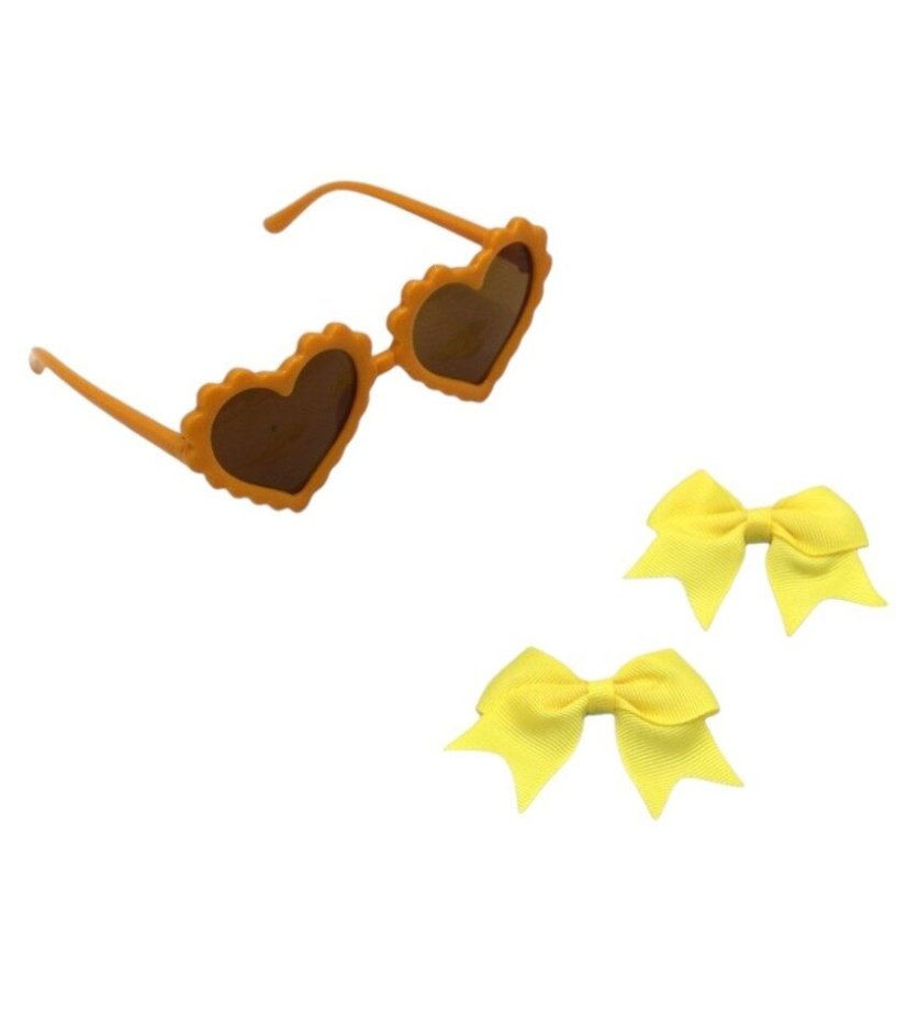Yasmin Heart Shaped Glasses and Bow Barrette Clip Set For Babies and Girls - Yellow