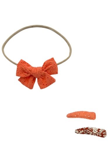 Jana Ribbon Bow Clip Set with Ponytail For Babies and Girls - Dark Peach