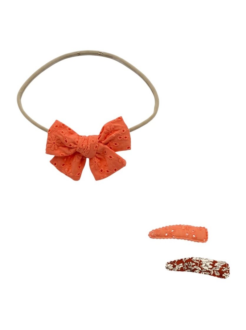 Jana Ribbon Bow Clip Set with Ponytail For Babies and Girls - Dark Peach