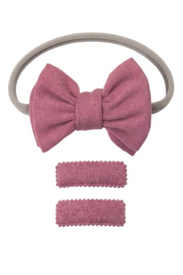 Dianna Ribbon Bow Headband Set with Clips For Babies and Girls - Dark Pink