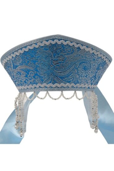 Women's Traditional Headdress Kokoshnik - Light Blue with White