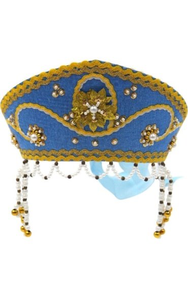 Women's Traditional Headdress Kokoshnik - Blue with Mustard Yellow Beads