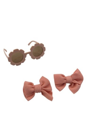 Dana Glasses and Bow Barrette Clip Set For Babies and Girls - Peach