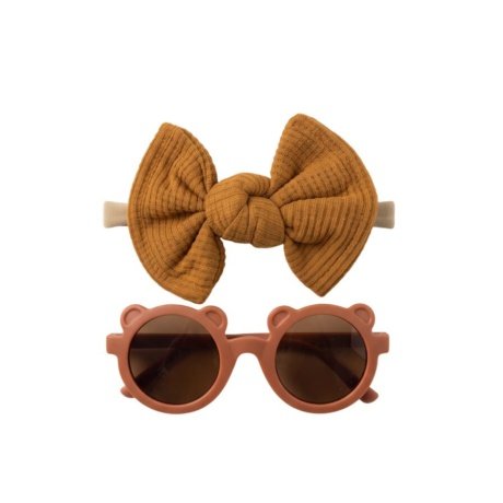 Romina Glasses and Bow Barrette Ponytail Set For Babies and Girls - Rusty Brown
