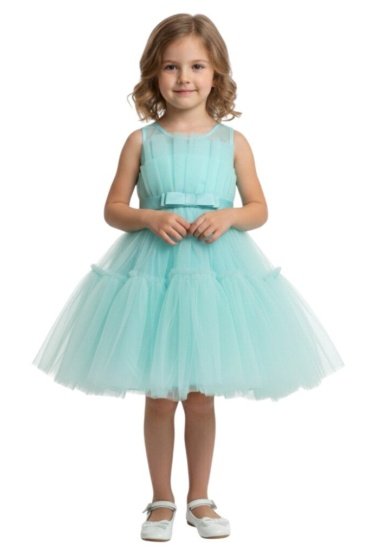 Toddler Girls Bow Front Ruffle Hem Mesh Gown Dress Sea Green