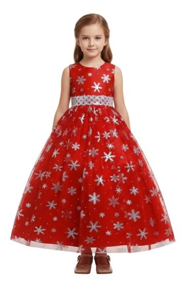 Snowflakes Long Maxi Dress Red