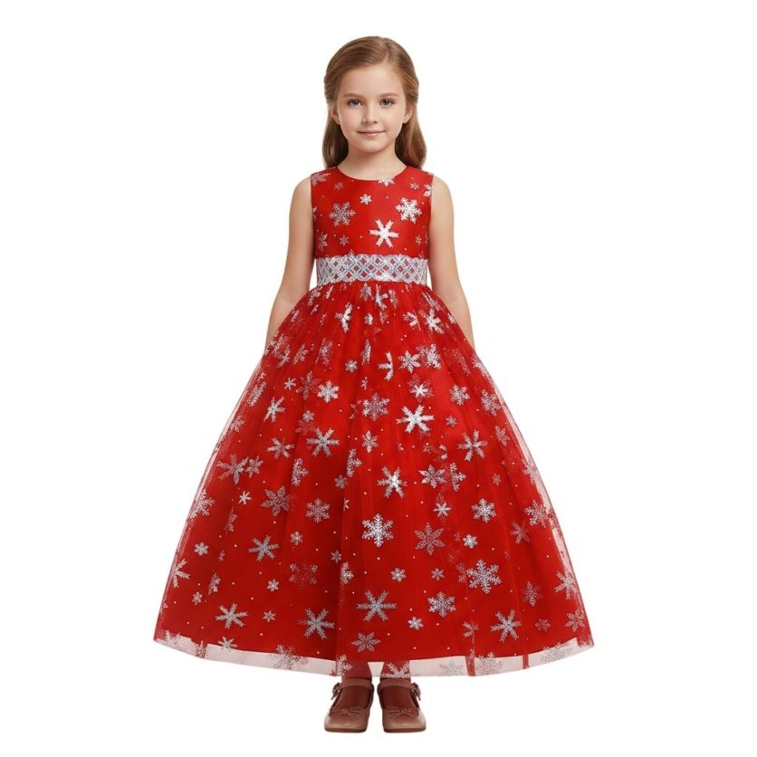 Snowflakes Long Maxi Dress Red