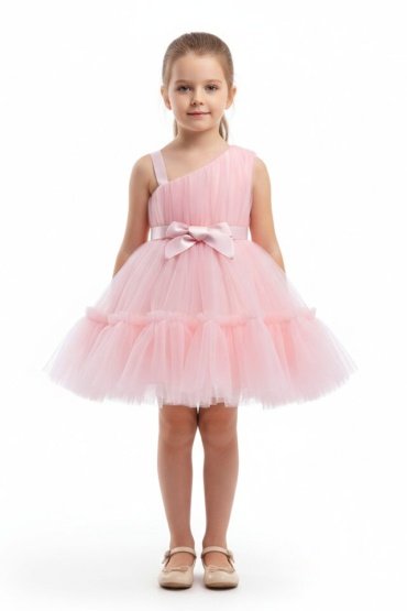 Strap Sleeve Baby Pink Party Dress
