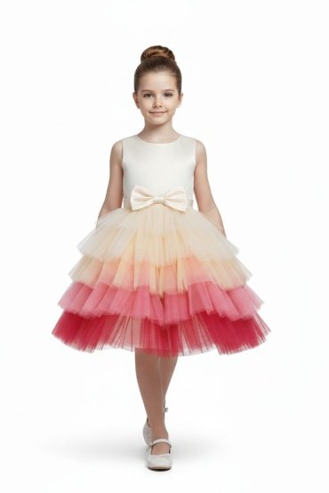 Toddler Girls Bow Front Ombre Layered Gown Dress Orange