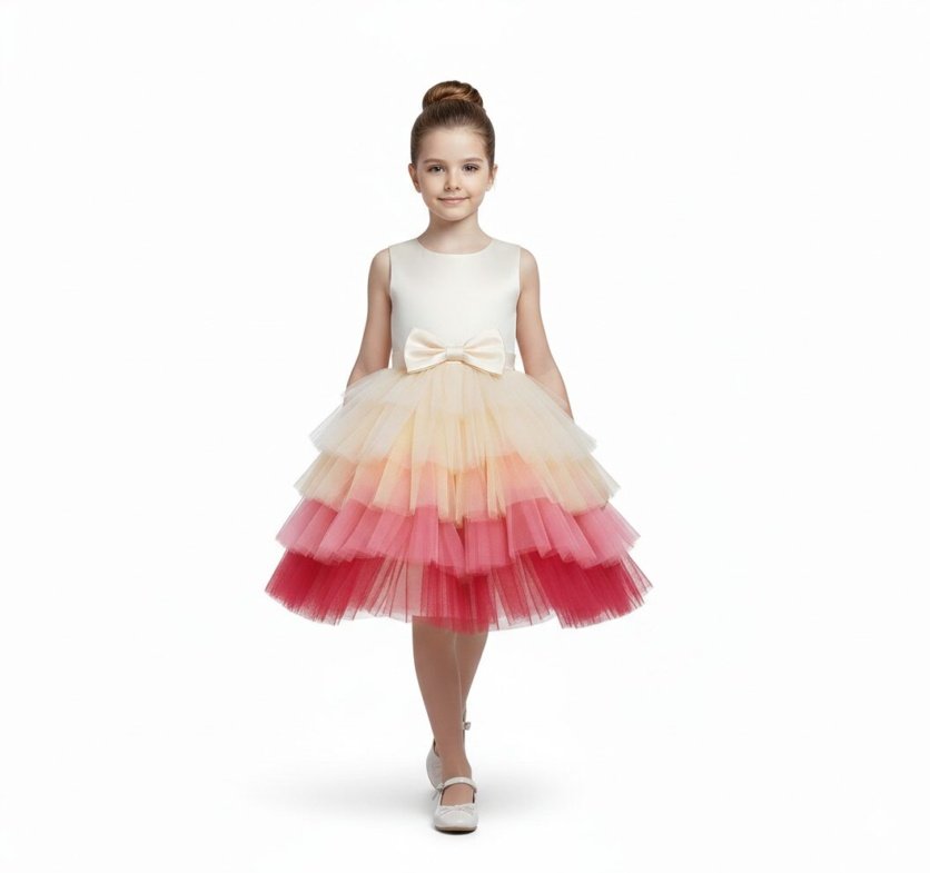 Toddler Girls Bow Front Ombre Layered Gown Dress Orange