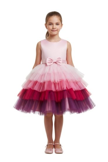 Toddler Girls Bow Front Ombre Layered Gown Dress Pink