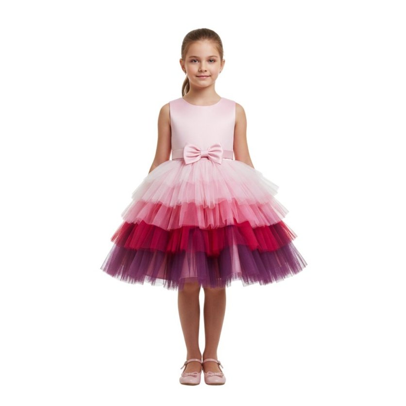 Toddler Girls Bow Front Ombre Layered Gown Dress Pink