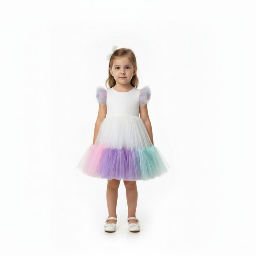 Toddler Girls Contrast Mesh Ruffle Trim Colorblock Flounce Hem Gown Dress