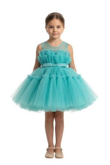 Toddler Girls Bow Front Ruffle Hem Mesh Gown Dress Tiffany Green TI
