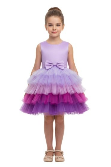 Toddler Girls Bow Front Ombre Layered Gown Dress Purple