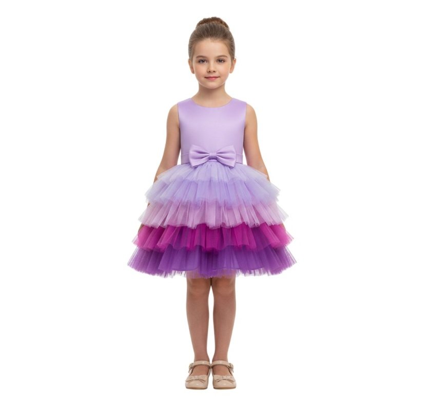 Toddler Girls Bow Front Ombre Layered Gown Dress Purple